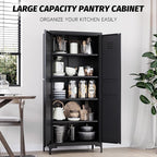 SISESOL Metal Storage Cabinet with Doors and Shelves,Black Storage Cabinet with Leg,Metal Pantry Cabinets,Ventilated Pantry Closet,Tall Large Cupboard for Home,Kitchen,Dining/Living/Laundry Room