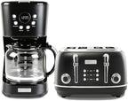 Haden Heritage 4 Slice Wide Slot Stainless Steel Toaster Bundled with 12 Cup Programmable Drip Coffee Maker Coffee Machine, Black & Chrome