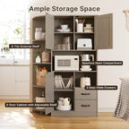Gizoon 60.4" Pantry Cabinet with Coffee Bar, Tall Kitchen Pantry Storage Cabinet with Microwave Stand and 2 Drawers, Farmhouse Hutch with 4 Open Tiers for Dining Room and Kitchen Organization, Grey