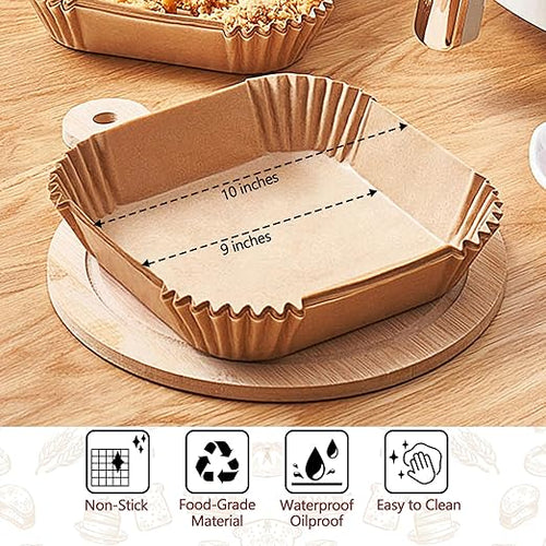 10 Inch Air Fryer Liners Disposable, 100 Pack Parchment Paper Sheets for Air Fryer Basket, Non-Stick, Disposable, Unbleached, Heat Resistant, Fits 5-8 QT Air Fryers, Oil-Free & Healthy Cooking