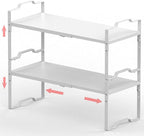 Expandable Shelf for Cabinet Organizer Adjustable Stackable Spice Rack at Kitchen and Bathroom More, Counter Countertop Cupboard Organization Pantry Storage(LARGE/2PACKS/WHITE)
