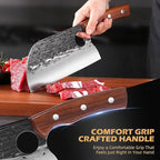 8'' Hand Forged Wood Butcher Knife Santoku for Meat Cutting Bone Chopping Kitchen Outdoor BBQ Camping