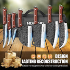 MDHAND 14PCS Butcher Knife Set, Hand Forged Butcher Chef Knife Set with Roll Bag, Sharp Meat Cleaver Knife & Bone Chopper Knives & Fillet Knives for Home & Camping & BBQ Gift for Men