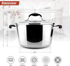 AVACRAFT 18/10 Tri-Ply Stainless Steel Dutch Oven, Chef’s Pan with Glass Lid, Induction Compatible, Multipurpose Stock Pot, 5 Quart