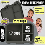 BEARFOOT Kids Lunch Box with Compartments – Compact & Lightweight | Leak-Proof, BPA-Free, Dishwasher & Microwave Safe | Hand-Drawn Design for Preschool, School, Travel (Sticker Black, 2.75 Cups)