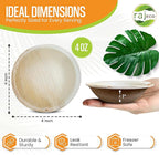 Raj Disposable Palm Leaf Bowls (100 Count, 4" Bowls) Strong Bowl Like Bamboo Party Bowl - Decorative Compostable Tableware for Lunch, Dinner, Birthday, Outdoor, BBQ, Picnic, Parties