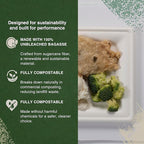 FSE 100% Compostable Square Tray Plates, 8 Inch, Heavy Duty Disposable Plates, Eco-Friendly Unbleached Bagasse, Microwave Safe, (Case of 500)