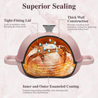 Cast Iron Dutch Oven Pot with Lid, Round Bread Oven for Sourdough Bread Baking, Umite Chef Enameled Cast Iron Bread Oven with Dome Lid & Cotton Potholders for Sourdough, Pink, 6 Quarts