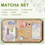 Matcha Set–7-Piece Set Including Matcha Bowl with Spout, Whisk, Chasen Holder, Sifter, Bamboo Scoop with Stand, wood spoon(Cherry Blossom Pink)–Perfect for Matcha Lovers&Tea Ceremonies