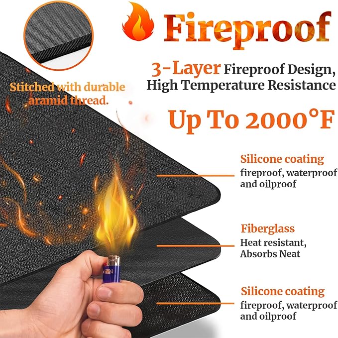 80 ×48 inches Under Grill Mat for Outdoor Grill/ Fireproof Grill Pad for Fire Pit, Double-Sided Indoor Fireplace Mat Fire Pit Mat, Oil-Proof Waterproof BBQ Grilling Mats Pads for Deck Patio Gas Grills