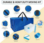 8 Pack Heavy Duty Extra Large Moving Bags with Backpack Straps & Large Vacuum Storage Bags Moving Supply Combo, Moving Totes with Handles & Zippers for Space Saving, Fold Flat, Includes Vacuum Bags
