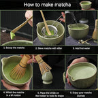 TANG PIN 10Pcs Matcha Whisk Set, 15 OZ Matcha Bowl, Matcha Whisk and Stand, Scoop, Sifter, Spoon, Coaster, Cleaning Brush and Tea Towel, Perfect Matcha Kit for Tea Ceremony