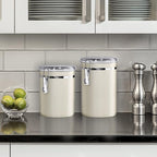 Oggi Stainless Steel Kitchen Canister 26 fl oz, Gray - Airtight Clamp Lid, Clear See-Thru Top - Ideal for Kitchen Storage, Food Storage, Pantry Storage. Size 5" x 3.5".