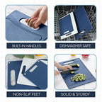 COOK WITH COLOR Non-Slip Cutting Board Set – Kitchen Essentials with Easy Grip Handle for Meat, Veggies, and Fruits, 3 Cutting Boards, Blue and White Marble