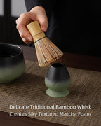 ZENS Matcha Whisk Set, 7pcs Matcha Kit Set with Ceramic Bowl and Matcha Cup, Bamboo Whisk & (Chasen Holder) Sifter, Scoop -Tea Towel, Japanese Chawan for Matcha-Making, Sage Green