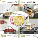 E-far Cooking Utensils Set, 10-Piece Stainless Steel Kitchen Utensils with Holder, Metal Heat Resistant Kitchen Cookware Tool Spatula Set for Cooking, Easy Clean & Dishwasher Safe
