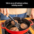STAUB Silicone Spatula Turner, Perfectly Angled for Lifting Pancakes, Sandwiches and Picking up Veggies Durable BPA-Free Matte Black Silicone, Acacia Wood Handles, Safe for Nonstick Cooking Surfaces