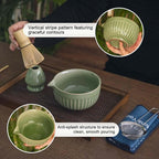 Matcha Whisk Set, Matcha Starter Kit for Tea Ceremony, Ceramic Matcha Bowl with Spout, Bamboo Whisk, Scoop, Ceramic Holders, Stainless Sifter, Towel, 7pcs Japanese Tea Making Tools (Green)