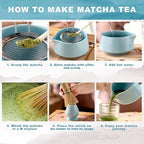 Matcha Whisk Set,Includes Ceramic Matcha Bowl, Bamboo Matcha Whisk and Holder, Bamboo Scoop and Spoon, Scoop Rest, Sifter and Tea Towel,Traditional Japanese Matcha Tea Ceremony Set Gift(Blue)