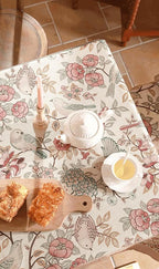 patdrea Designer Pink Linen Table Cloth for Sqaure Table,French Tablecloth with Birds Pattern,Small Colorful Decoration Cover for Kitchen Dining,Christmas,Party,Thanksgiving,55"x55"-Kulom a