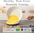 ESLITE LIFE Nonstick Ceramic Frying Pans Skillets Set with Lids, Non-Toxic Egg Omelette Kitchen Cooking Pans Compatible with All Stovetops (Gas, Electric & Induction), PTFE & PFOA Free (White)