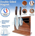 XYJ Authentic Since 1986, Magnetic Knife Block, Double Side Kitchen Knife Stand, Acacia Wood, Magnetic Knife Holder with Strong Enhanced Magnets,Knives Storage Rack Stand for Home Kitchen