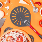 TKC 9" Perforated Pizza Peel, Professional Aluminum Pizza Turning peel, Long Handle Metal Pizza Spatula for Indoor and Outdoor, Lightweight Non-Stick Pizza Turner - Pizza Oven Accessories RED