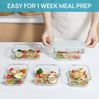 Vtopmart 8 Pack Glass Food Storage Containers with Airtight Lids, Glass Meal Prep Containers, Lunch Office Meal for Microwave, Oven, Freezer and Dishwasher, BPA Free