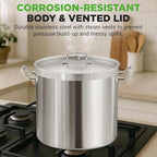 Nutrichef Stainless Steel Cookware Stockpot, 35 Quart Heavy Duty Induction Soup Pot With Stainless Steel Lid And Strong Riveted Handles, Even Heat Distribution, Compatible With Most Cooktops