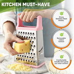 Spring Chef Professional Stainless Steel XL Parmesan Cheese Grater with Handle - 4 Sided Box Grater for Kitchen - Dishwasher Safe Carrot Shredder for Potato, Vegetables, Ginger - Pink Lemonade