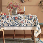 patdrea Designer Blue Tablecloth for Rectangle Table,Vintage Linen with Leaves and Floral Pattern Long Table Cloth,Farmhouse Decor Cover for Kitchen Dining Christmas,Thanksgiving,63"x94"-Ivar a