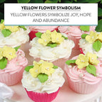 Global Sugar Art Blossoms and Leaves Edible Sugar Cake & Cupcake Flowers, Yellow, Small Unwired, 24 Count with Leaves by Chef Alan Tetreault