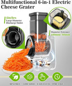 Electric Cheese Grater Rotary Slicer-One-Touch Control Vegetable Slicer, Nuts Grinder Cheese Shredder for Home Kitchen Use, 6 Replaceable Stainless Steel Blades(Black)