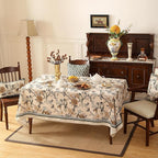 ISAENNE Designer Vintage Linen Small Table Cloth for Rectangle Table,Floral and Bird Pattern Tablecloths,Fall Wrinkle Resistant Decor Tablecloth for Dining Kitchen Party,55"*71"-Murad A
