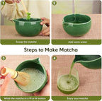 Matcha Whisk Set – Ceramic Matcha Set with Matcha Bowl, Matcha Whisk & Holder, Bamboo Scoop, Tea Towel – 5-Piece Japanese Matcha Kit for Matcha Lovers, Beginners & Gifting (Green, 17oz)