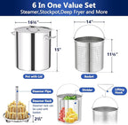 ARC 52QT Stainless Steel Stockpot for Crab Seafood Boiler Crawfish Pot with Basket and Steamer Rack, Outdoor Cooking Pot for Lobster Shrimp Boiling, Turkey Fryer and Tamales Steamer, 13 Gal