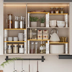 Kitchen Cabinet Organization Shelf，Set of 2 Height Adjustable Storage Racks，Stackable，Expandable，Countertop Shelves Organizer，Pantry Shelving(2PACKS/Large/White)