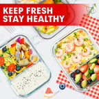 VERONES 5 Pack Glass Meal Prep Containers 2 Compartment Set, 36OZ Airtight Glass Lunch Containers, Glass Food Storage Containers with Lids, for Microwave, Oven, Freezer & Dishwasher Friendly,Red