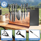 XYJ Kitchen Knife Set with Magnetic Knife Block,Cutting Board,Scissors,Honing Steel,Professional Knife Block Set,High Carbon Steel Blade,Meat Cleaver,Full Tang,Wood Handle