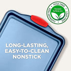 NutriChef 3-Piece Nonstick Cookie Sheets for Baking - Premium Carbon Steel Baking Trays w/ Non-Stick Smooth Coating & Silicone Handles - Large, Medium, & Small Bakeware - Blue