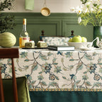 patdrea Designer Green Small Linen Table Cloth for Rectangle Table,Vintage Floral Pattern Durable Tablecloth,French Cover Decor for Kitchen Dining,Christmas,Thanksgiving,Tea Party,55"x71"-Noah