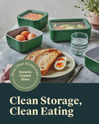 Caraway 13pc Glass Food Storage Container Set - Easy to Store, Non Toxic Lunch Box - with Glass Lids - Includes Storage Organizer - Gray