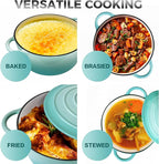 Trustmade 4.5 QT Cast Iron Dutch Oven, Enamel Coated Cookware Pot with Self Basting Lid for Home Baking, Braiser, Cooking, Aqua