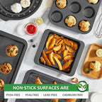 HONGBAKE Bakeware Sets, Baking Pans Set with Kitchen Utensils, Nonstick Oven Pan with Wider Grips, 17 Pieces Including Rack, Cookie Sheet, Cake, Loaf, Muffin, Pizza Pan