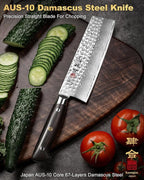 Japanese Chef Knife Kitchen Knife with 67 Layers Damascus Steel AUS-10 Core, Professional Damascus Knife with Full-Tang Ebony Wood Handle and Premium Gift Box(7 Inch Nakiri Knife)