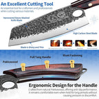XYJ Authentic Since 1986,Knife Block Set,High Carbon Steel Blades,Full Tang Knives Set with Magentic Knife Block, Honing Steel,Scissors,Cut Resistant Gloves,Utility Vegetable Kitchen Knives