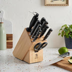 HENCKELS Classic Razor-Sharp 11-Piece Knife Block Set, Chef Knife, Bread Knife, Carving Fork and Knife, German Engineered Informed by 100+ Years of Mastery, Natural Block