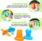 Dinneractive Play Pop Popsicle Molds - 3 PC Tool Themed Set - Reusable Silicone Molds for DIY Popsicles for Kids