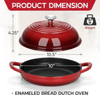 E-far Dutch Oven for Sourdough Bread Baking, 6 Qt Round Enameled Cast Iron Dutch Oven for Homemade Artisan Bread, Dome Lid & Shallow Base, Matte Black Interior & Durable, Oven-Safe to 500℉, Red