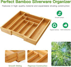 Pipishell Bamboo Expandable Drawer Organizer for Utensils Holder, Adjustable Cutlery Tray, Wood Drawer Dividers Organizer for Silverware, Flatware, Knives in Kitchen, Bedroom, Living Room(M-N)